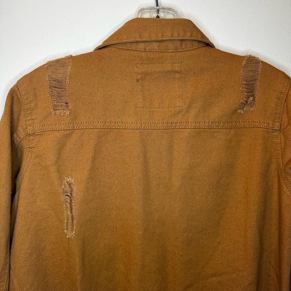 Women's Distressed Camel Denim Jacket - Picture 6 of 6